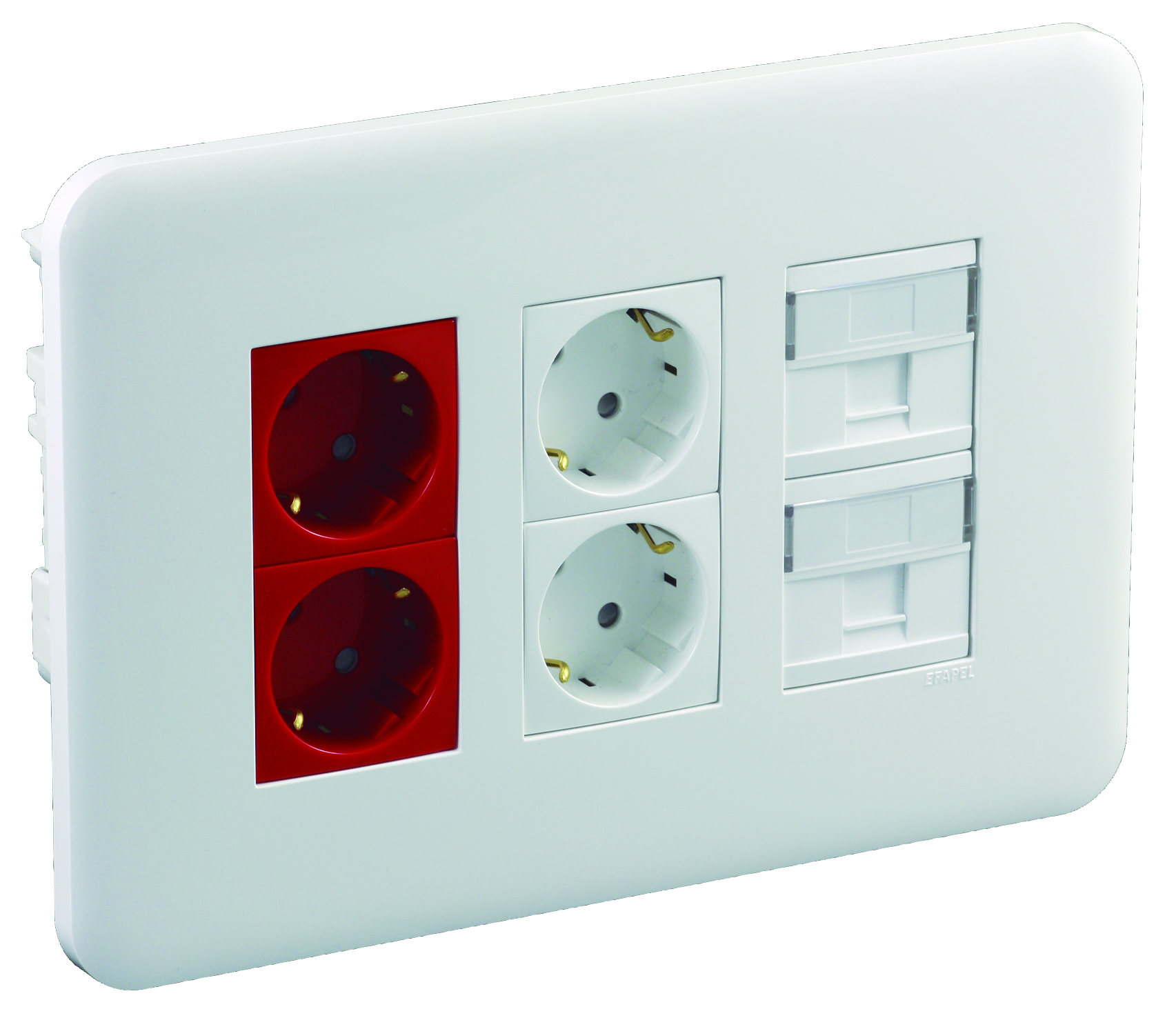 Posto de Trabalho Embeber 3x4 Módulos com 2 Schuko VM + 2 Schuko BR + 2 RJ 